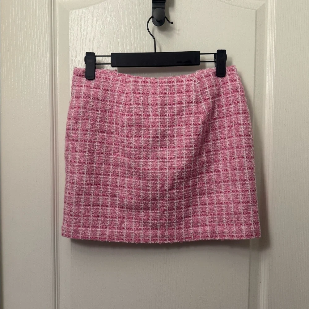 Lovers + Friends Pink Tweed Matching Set Crop Top Mini Skirt Size XS